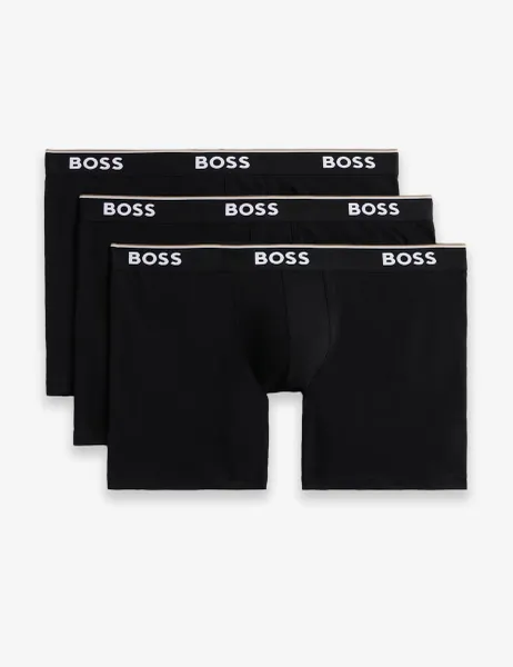 Boss 3 Pack Power Cotton Rich Logo Long Boxer Briefs Black