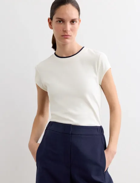 Jaeger Pure Cotton Jersey T-Shirt Ivory Mix