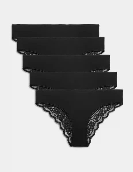 Marks & Spencer 5pk Cotton Rich Printed Brazilian Knickers Black