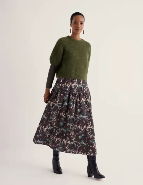 Seasalt Cornwall Pure Cotton Cord Floral Midi A-Line Skirt