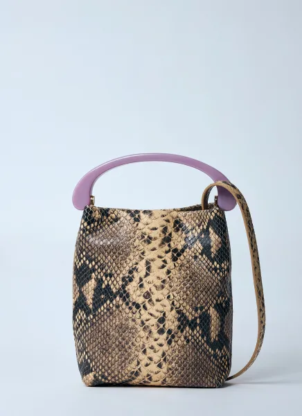 Matte Snakeskin Print Leather Handbag