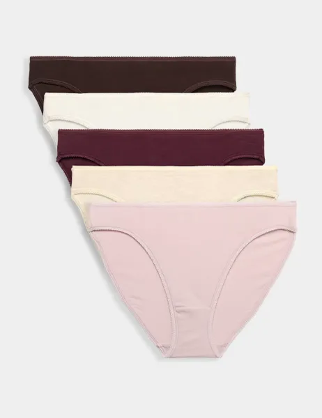 Marks & Spencer 5pk Cotton Rich Lycra High Leg Knickers Bitter Chocolate