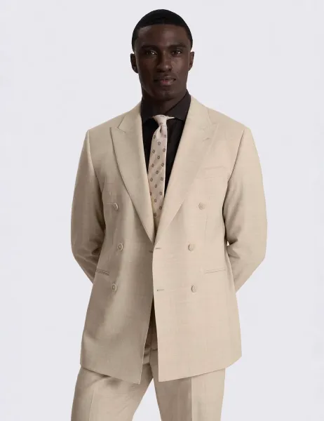 Moss Tailored Fit Wool Rich Double Breasted Suit Jacket Neutral