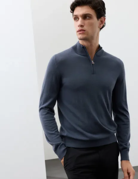 Autograph Pure Extra Fine Merino Wool Half Zip Jumper Nightshade