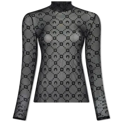 Moonogram Moon Flocked Mesh Top