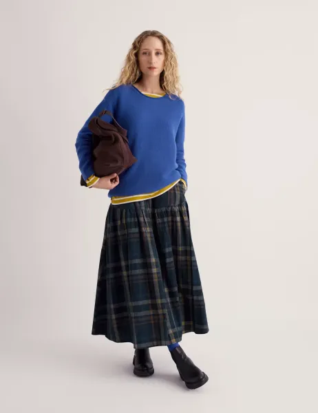 Seasalt Cornwall Pure Cotton Cord Checked Midi A-Line Skirt