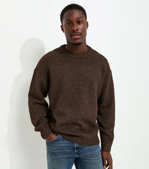 Men's Brown Oversized Fit Knitted Crew Neck Jumper