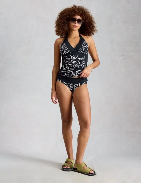 White Stuff Printed Reversible Roll Top Bikini Bottoms Black Mix