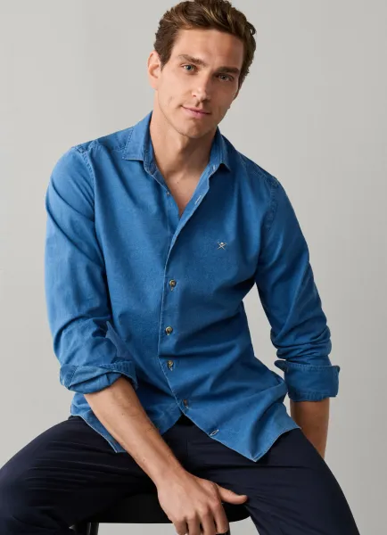 Hackett Tailored Fit Mid Wash Indigo Denim Shirt