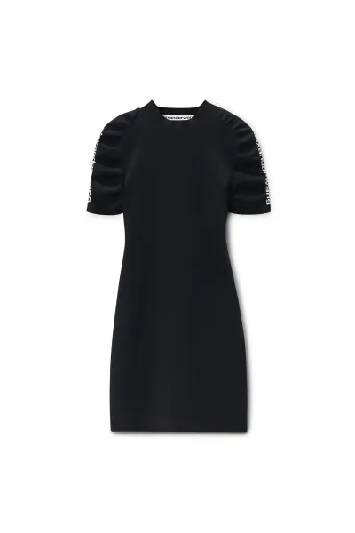 RUCHED LOGO SHORT SLEEVE MINI DRESS
