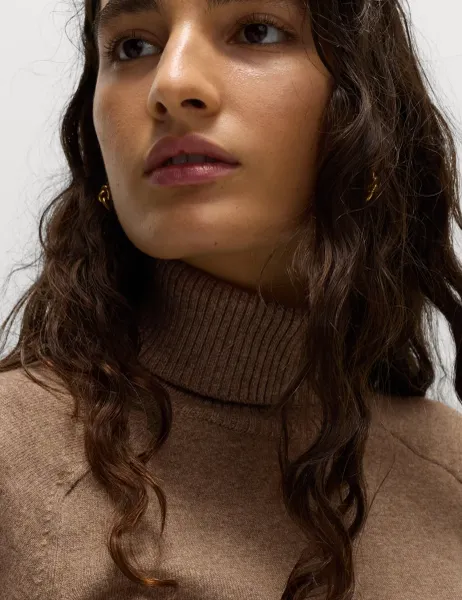 Marks & Spencer Air-Yarn Roll Neck Jumper Hazelnut