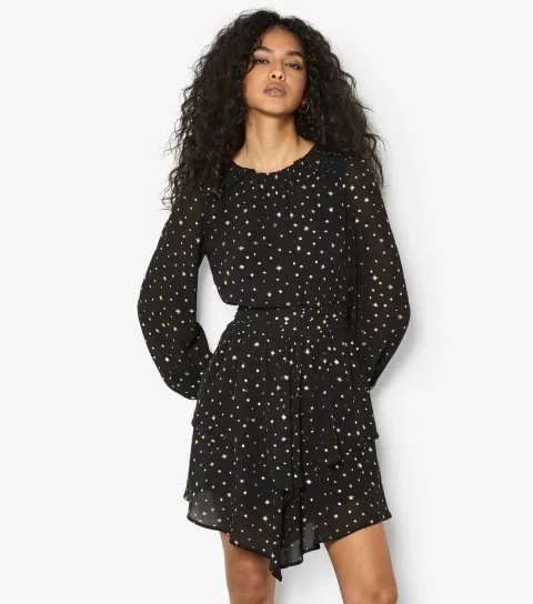 Women's Black Foil Star Print Mini Dress