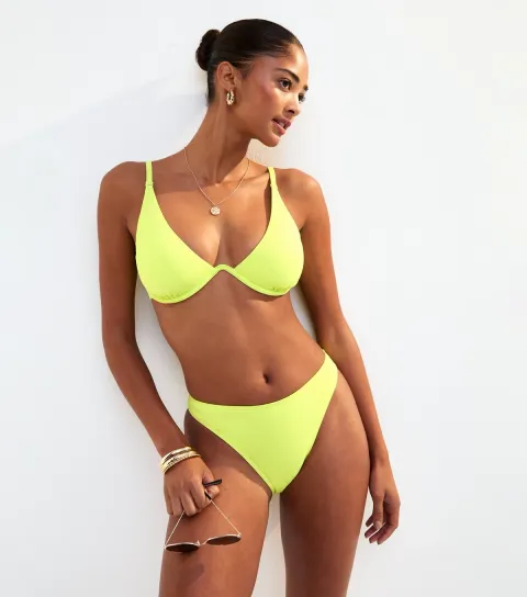 Women's Bright Yellow Textured High Waist Bikini Briefs