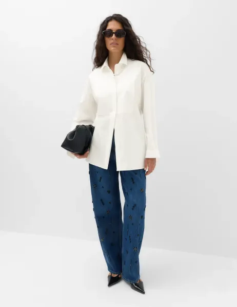 Marks & Spencer Tux Tie Back Detail Shirt Soft White