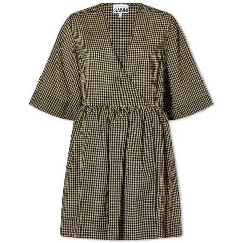 Seersucker Check Wrap Mini Dress