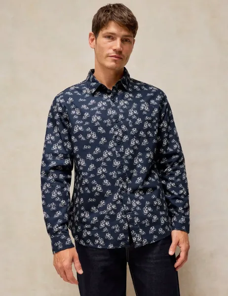 White Stuff Cotton Printed Oxford Shirt Navy