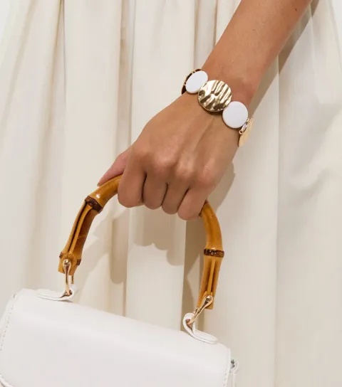 Gold Tone White Textured Disk Bracelet