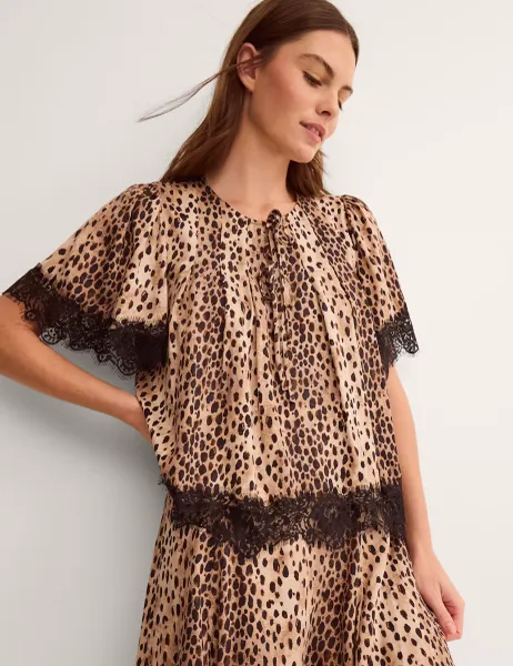 Monsoon Animal Print Blouse Brown Mix