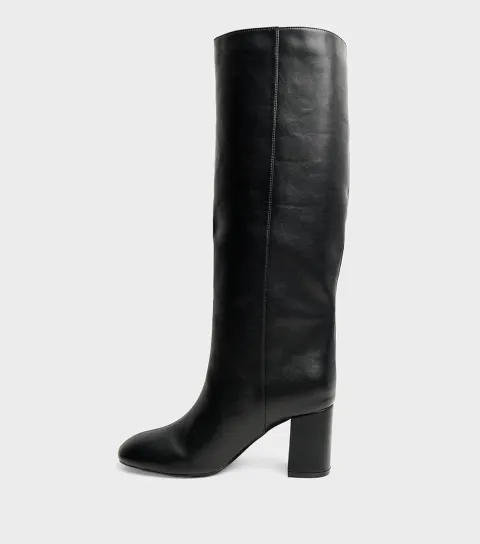 Women's Black Faux Leather Maison Knee High Heeled Boots