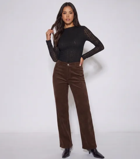 Gini London Women's Dark Brown Straight Leg Trousers