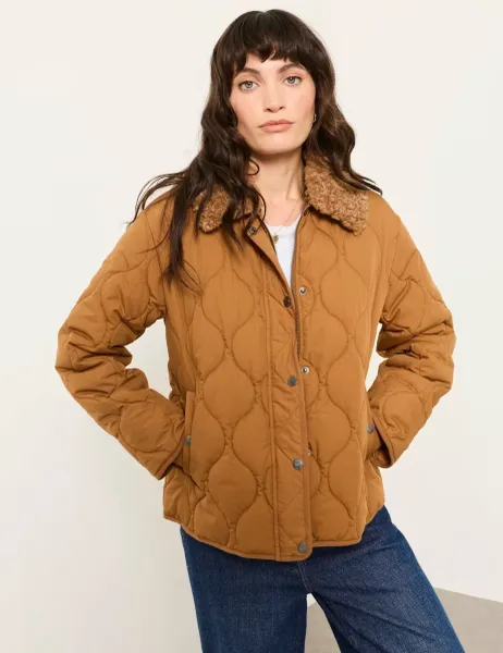 FatFace Cotton Rich Textured Cropped Jacket Tan
