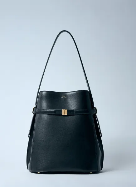 Leather Belted Bucket Bag