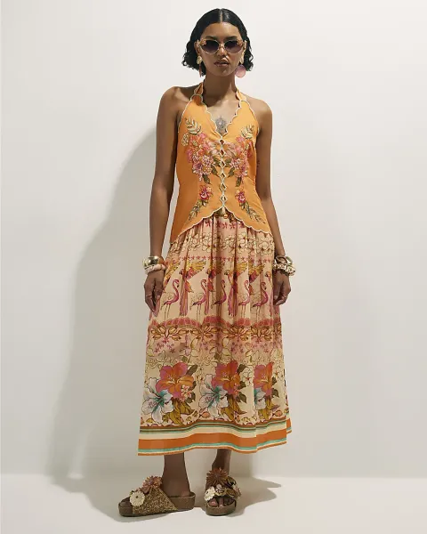 River Island Cotton Floral Print Peplum Maxi Dress
