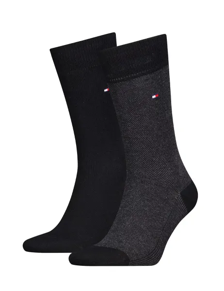 Tommy Hilfiger 2 Pack Birdseye & Plain Cotton Rich Socks Black Mix