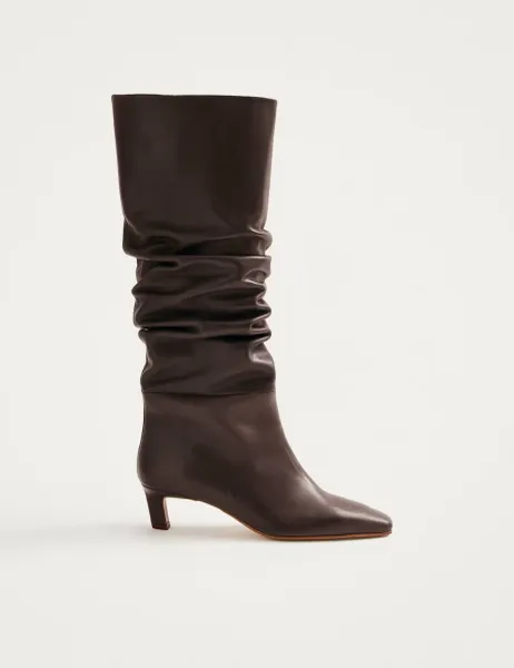 ALOHAS Kalila Brown Leather Kitten Heel Boots Brown