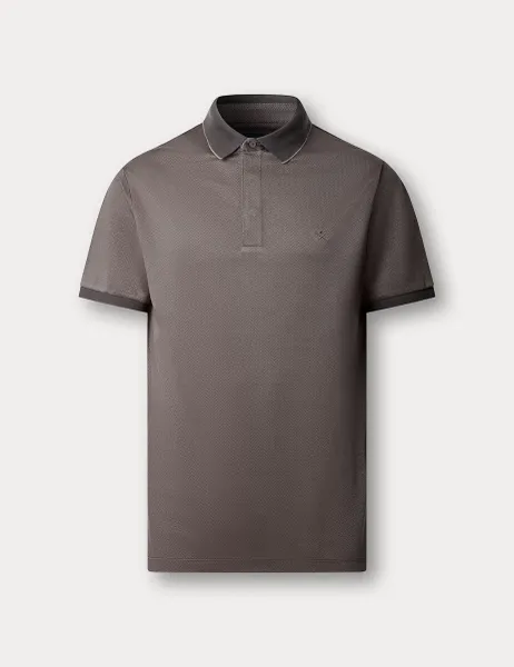 Hackett Pure Cotton Herringbone Tipped Polo Shirt Grey