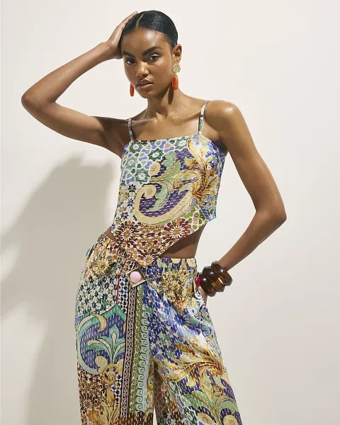 River Island Asymmetric Hanky Tile Print Top