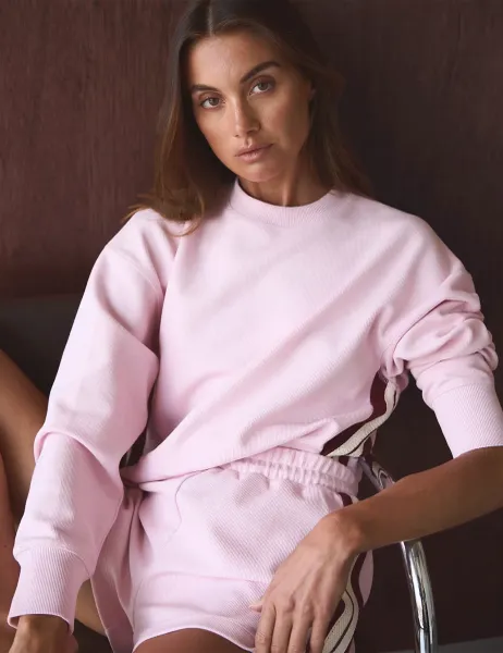 Jag Cotton Blend Side Stripe Relaxed Cropped Sweatshirt