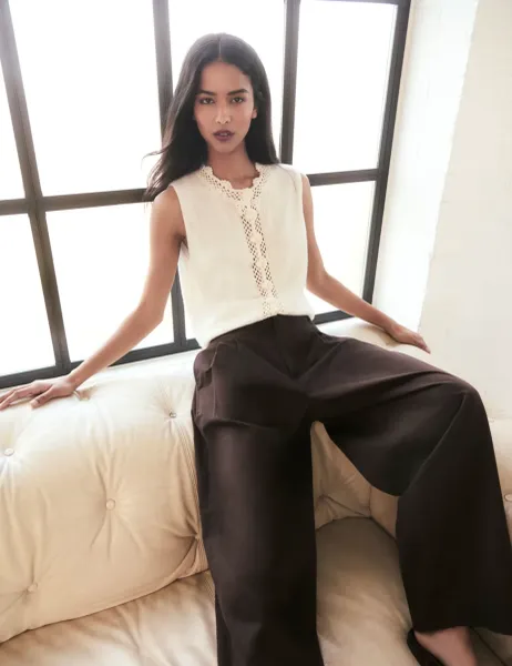 Nobody's Child Pure Cotton Pleated Wide Leg Trousers Brown