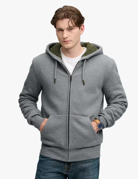 Cotton Rich Borg Lined Zip Up Hoodie Grey