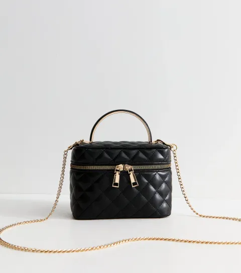 New Look Black Faux Leather Quilted Vanity Cross Body Bag