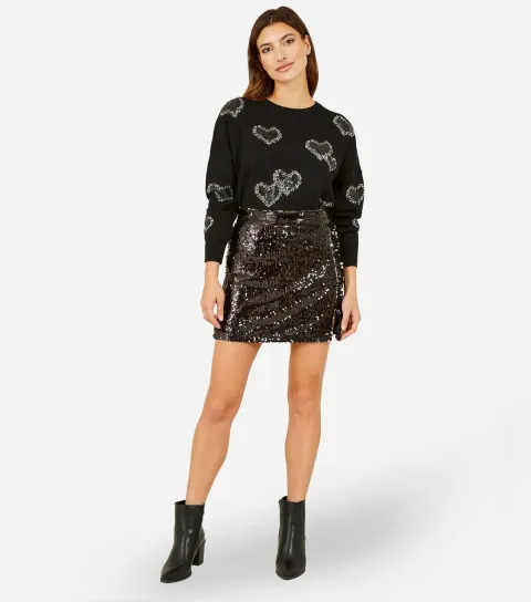 Women's Black Sequin Mini Skirt