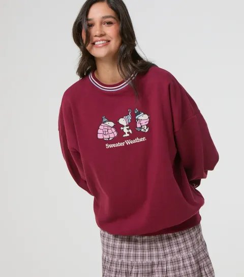 Skinnydip Women's Brown Cotton Rich Snoopy Sweater Weather Oversized Sweatshirt