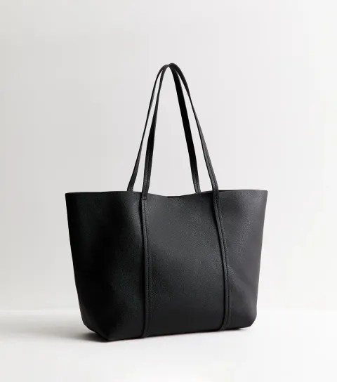 Black Grained Faux Leather Tote Bag Vegan