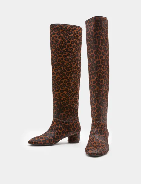 Marks & Spencer Leather Leopard Print Knee High Boots Brown Mix