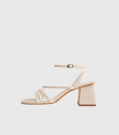 Women's White Robin Faux Leather Strappy Square Toe Block Heel Sandals