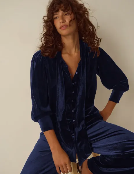 Monsoon Velvet Tie Detail Collared Shirt