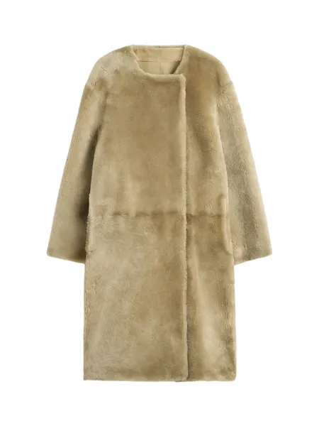 Collarless Shearling Coat Rye