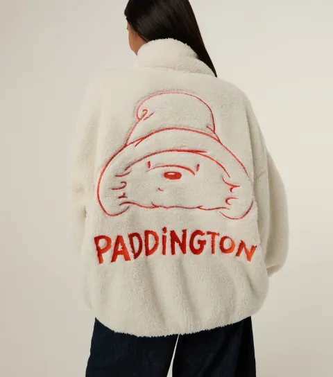 Skinnydip Women's White Paddington Embroidered Fleece Jacket