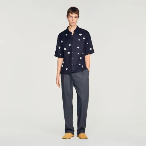 SANDRO Loose-fit floral shirt