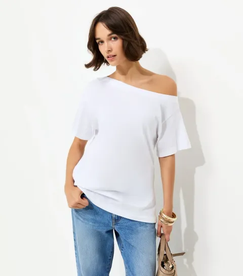 Women's White Off The Shoulder T-Shirt