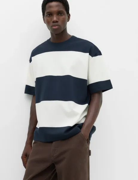 Marks & Spencer Ultimate Oversized Striped T-Shirt Navy