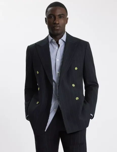 Moss Tailored Fit Pinstripe Suit Jacket Navy Mix