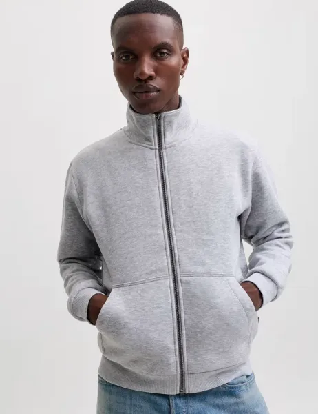 Jack & Jones Fleece Funnel Neck Long Sleeve Sweatshirt Light Grey