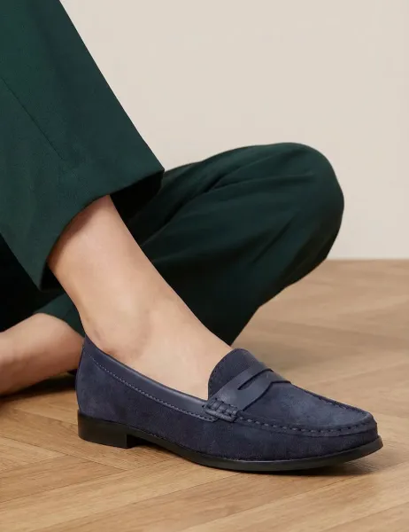 Jones Bootmaker Wide Fit Suede Flat Loafers Navy