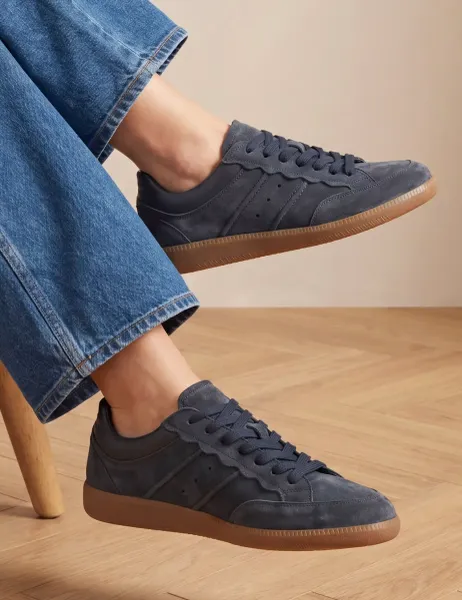 Jones Bootmaker Suede Lace Up Trainers Blue